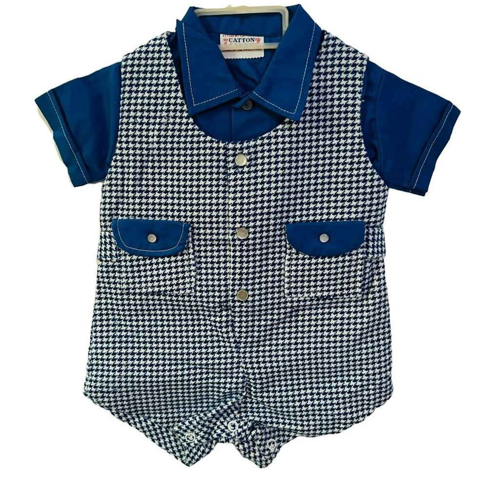 Vintage Catton Candy Baby Blue White Houndstooth 12 Months